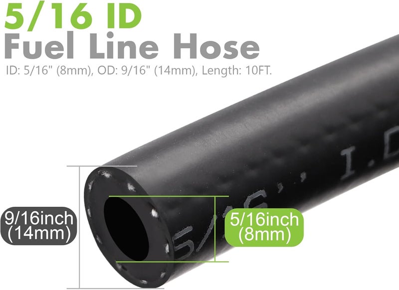 Jeemiter 5/16" 3/8" ID Fuel Hose Combo - 10FT of Each Size with 20 Clamps SAE 30R7 - for Gas, Oil Lines in Automotive, Marine, Small Engine Applications - Image 4